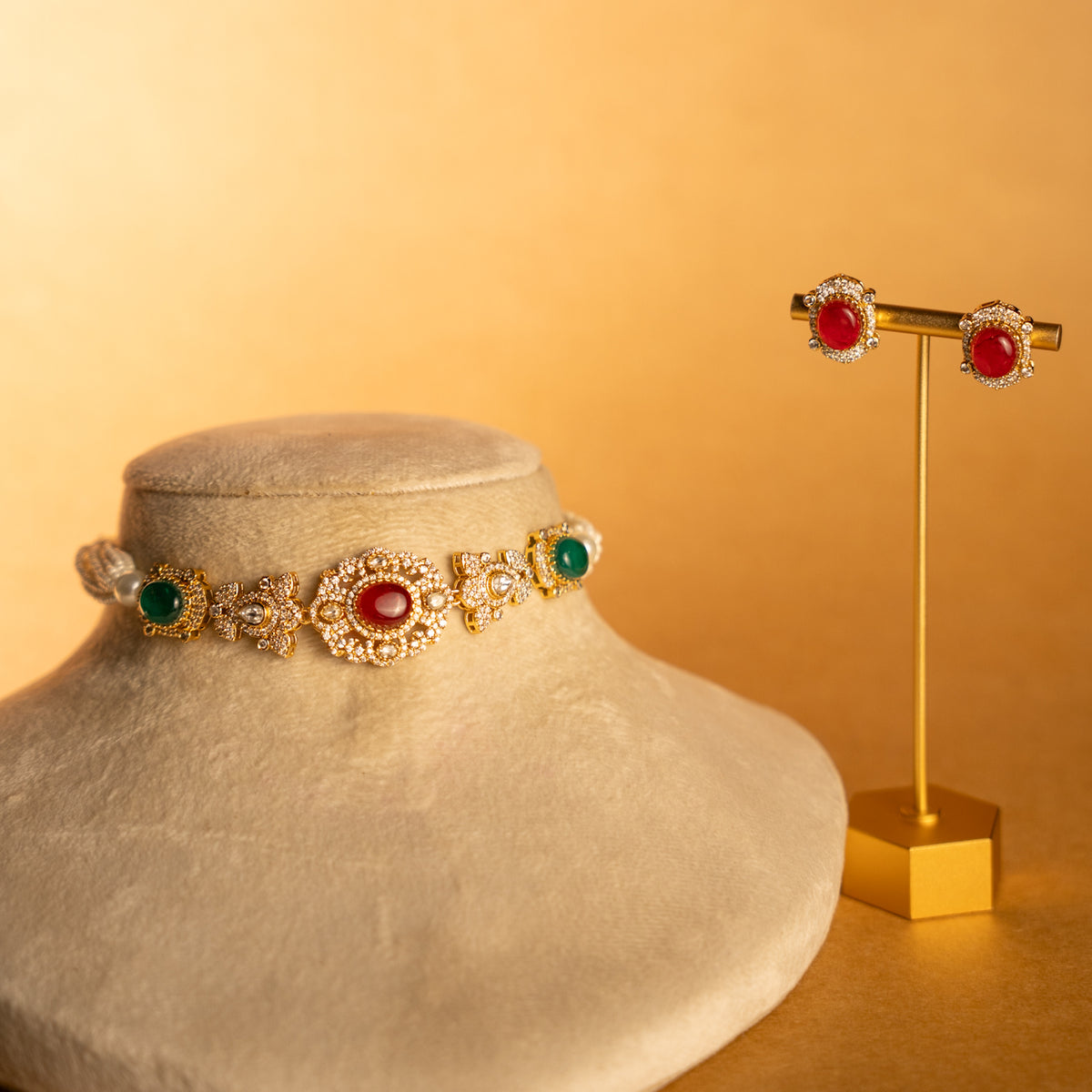 SONY BRIDAL PREMIUM DOUBLET STONE HANDMADE CHOKER WITH EARRING CH521