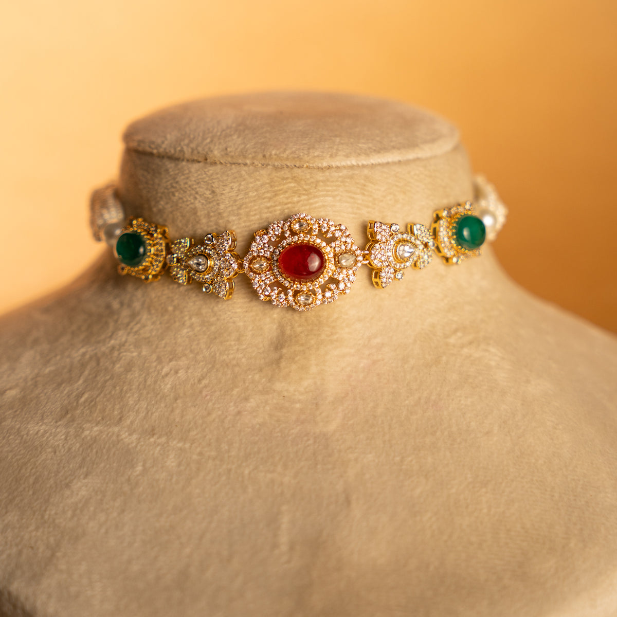 SONY BRIDAL PREMIUM DOUBLET STONE HANDMADE CHOKER WITH EARRING CH521