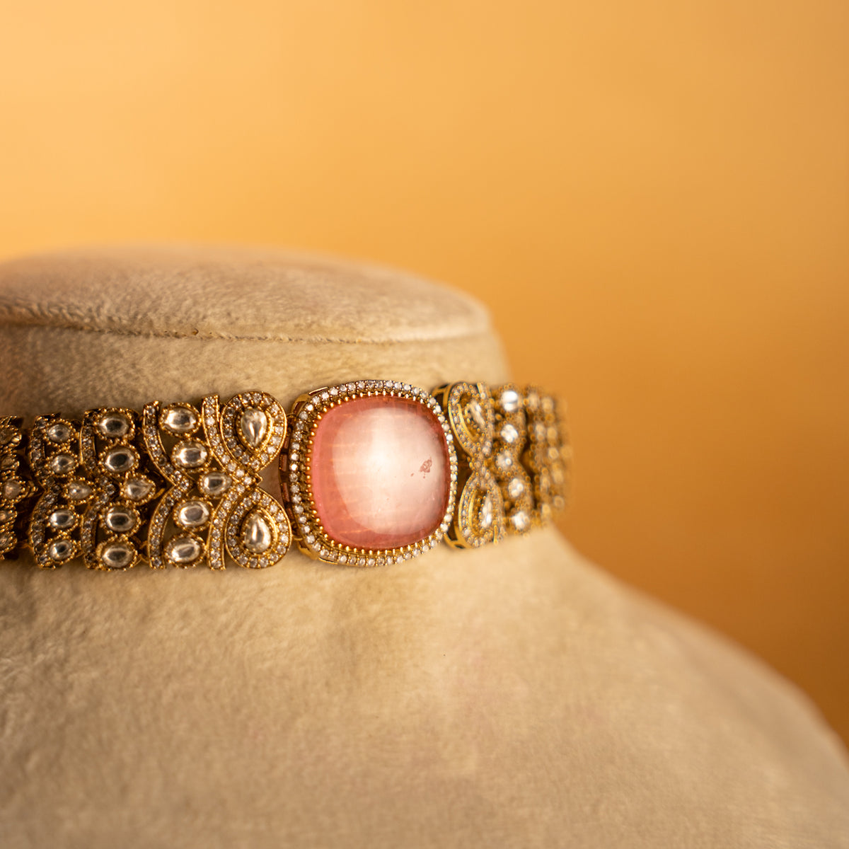 AMELIA BRIDAL PREMIUM DOUBLET AND POLKI STONE SEMI HANDMADE CHOKER WITH EARRING CH520