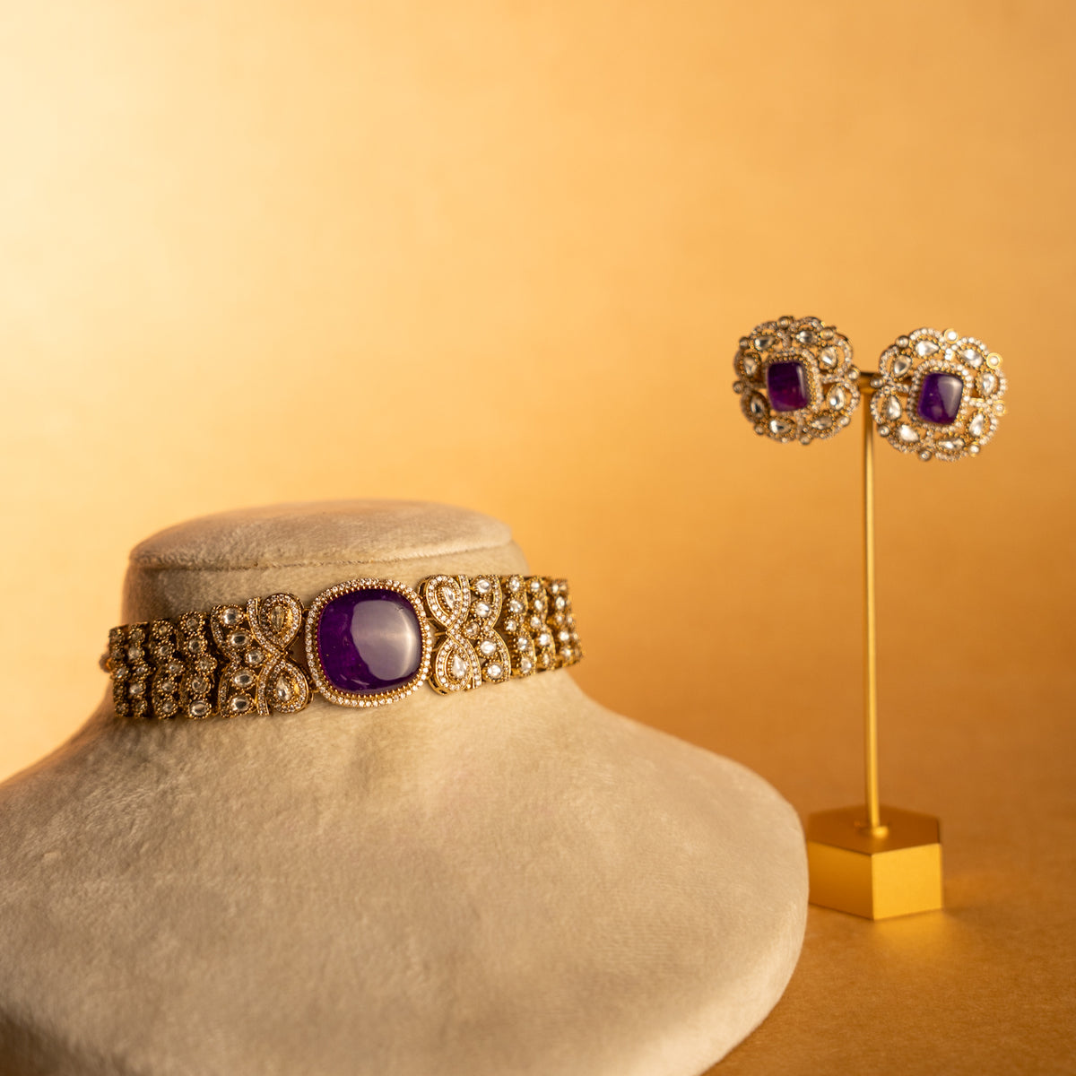 AMELIA BRIDAL PREMIUM DOUBLET AND POLKI STONE SEMI HANDMADE CHOKER WITH EARRING CH520