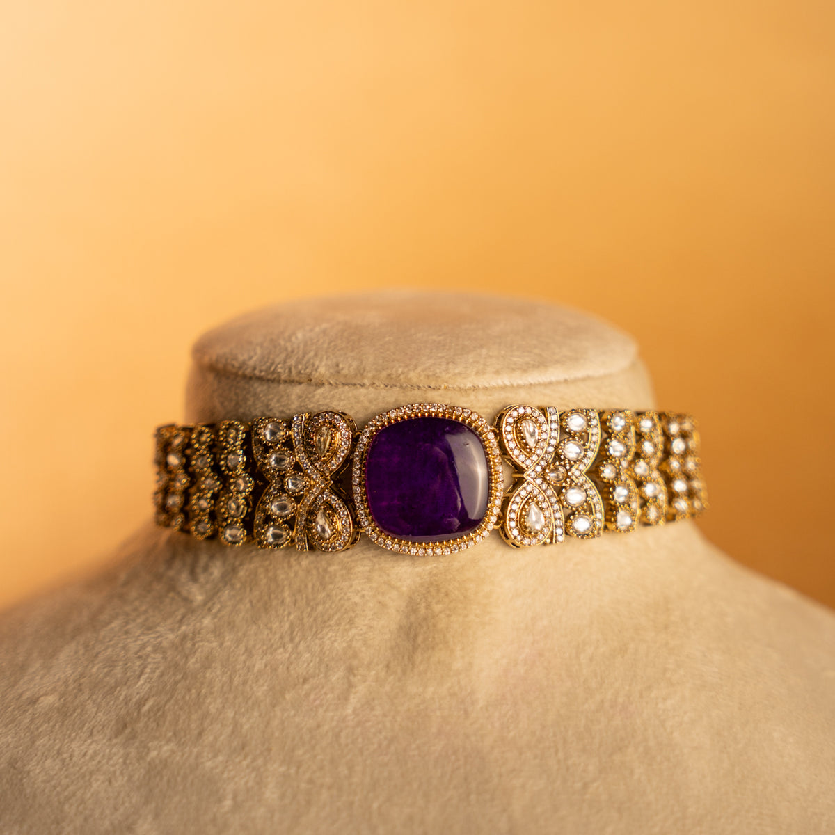 AMELIA BRIDAL PREMIUM DOUBLET AND POLKI STONE SEMI HANDMADE CHOKER WITH EARRING CH520