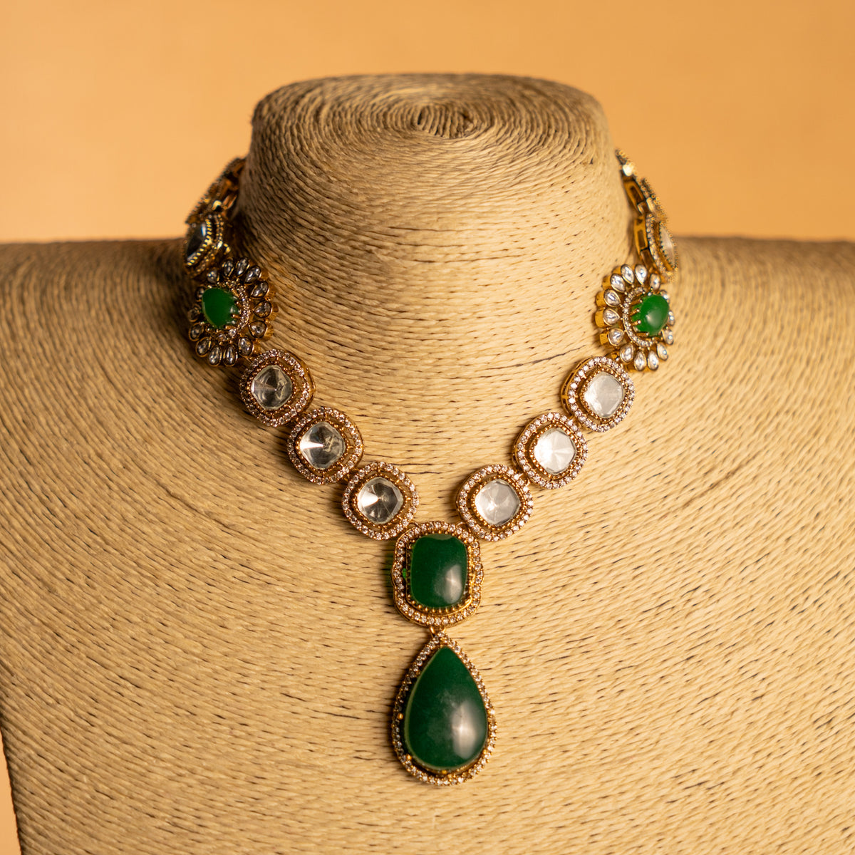 DESIKA BRIDAL PREMIUM DOUBLET AND POLKI STONE HANDMADE NECKLACE WITHE WITH EARRING NL302