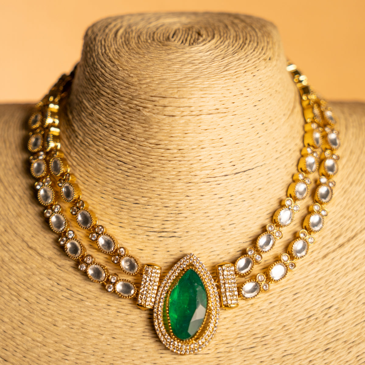 TRIZA BRIDAL PREMIUM DOUBLET AND POLKI STONE HANDMADE NECKLACE WITH EARRING NL301