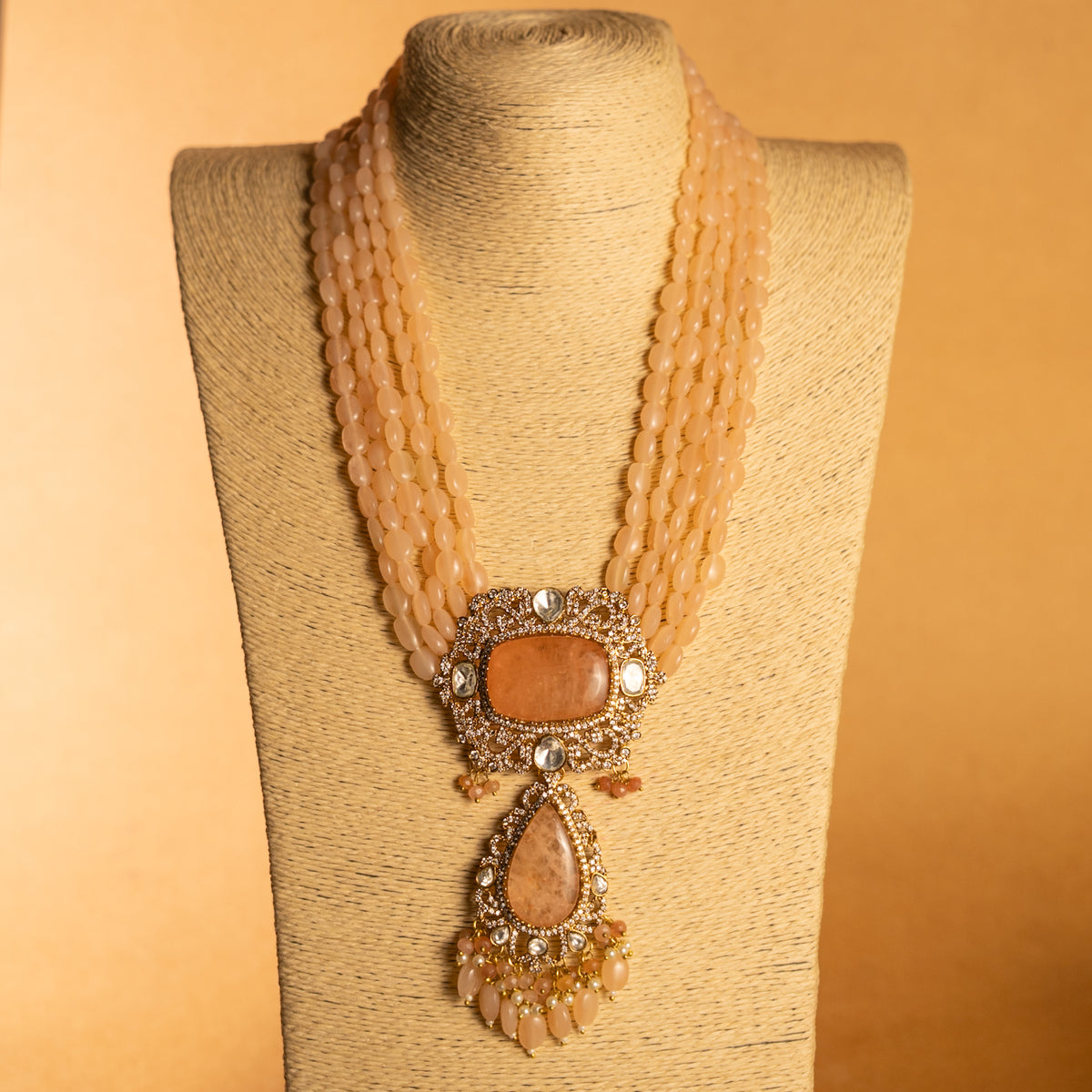 TINIYA BRIDAL PREMIUM DOUBLET STONE POLKI HANDMADE NECKLACE WITH EARRING NL297