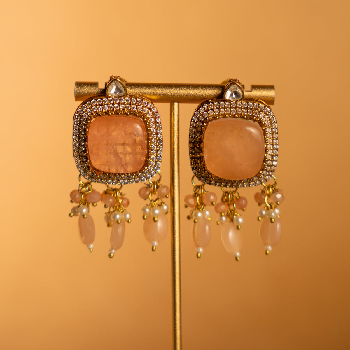 TINIYA BRIDAL PREMIUM DOUBLET STONE POLKI HANDMADE NECKLACE WITH EARRING NL297