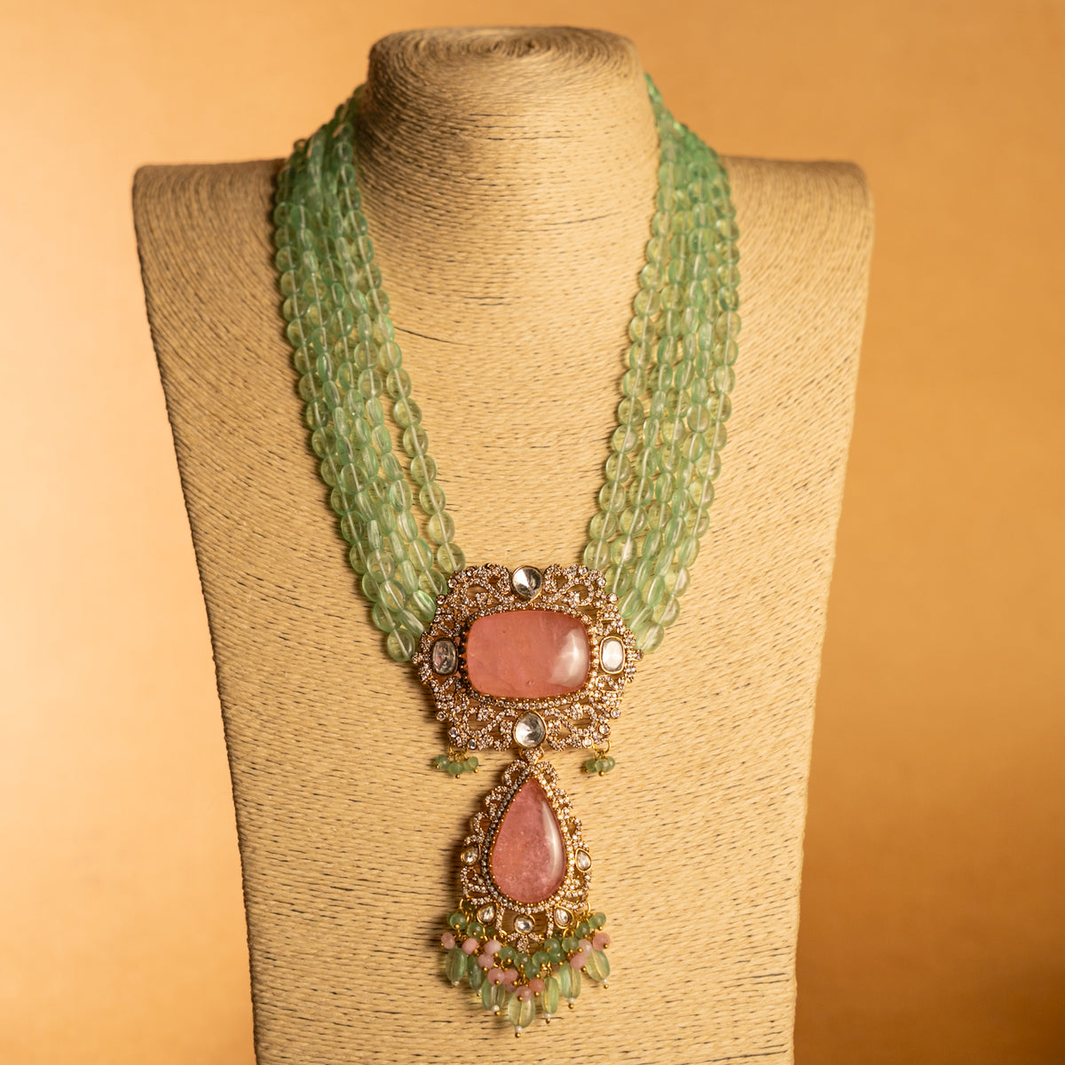 TINIYA BRIDAL PREMIUM DOUBLET STONE POLKI HANDMADE NECKLACE WITH EARRING NL297