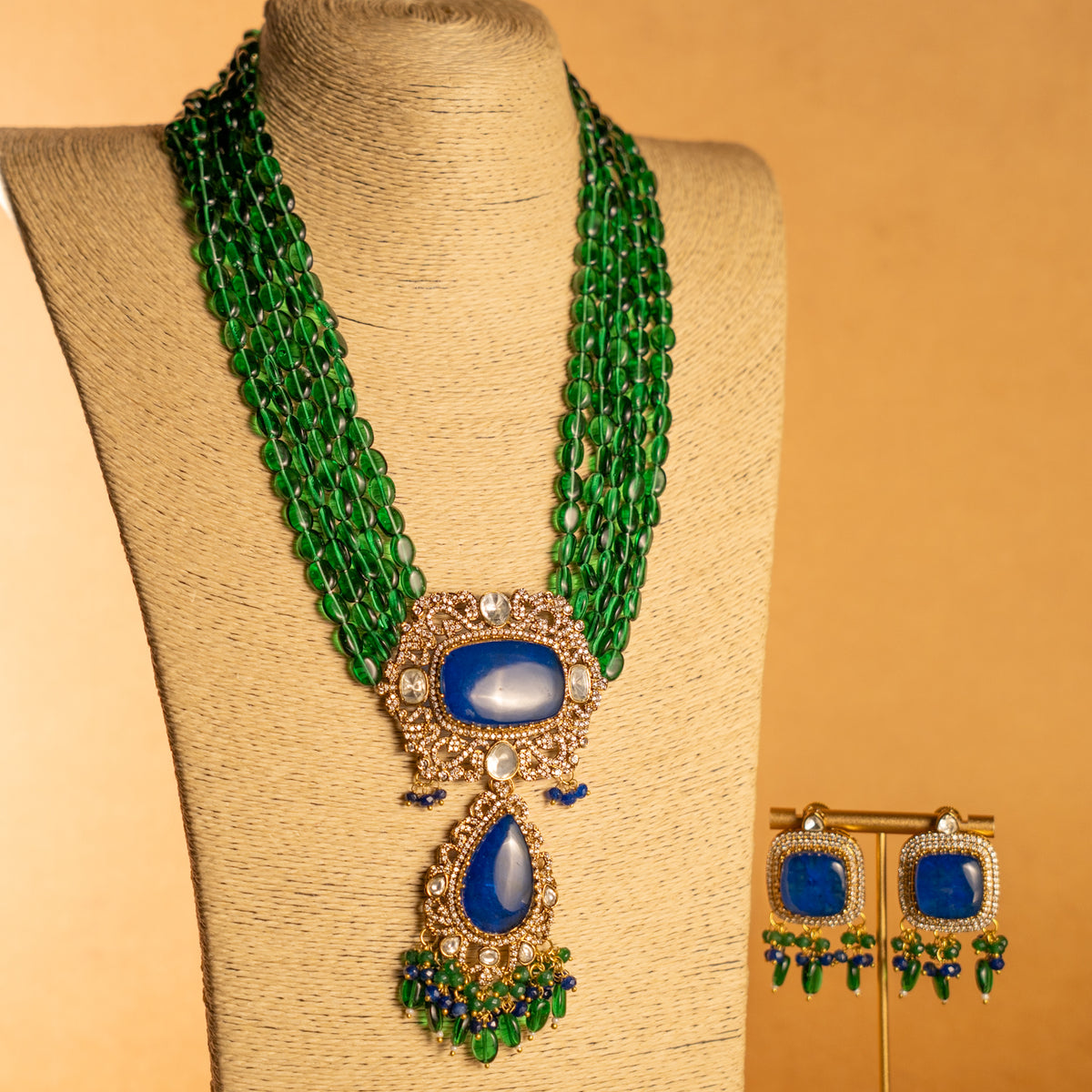 TINIYA BRIDAL PREMIUM DOUBLET STONE POLKI HANDMADE NECKLACE WITH EARRING NL297