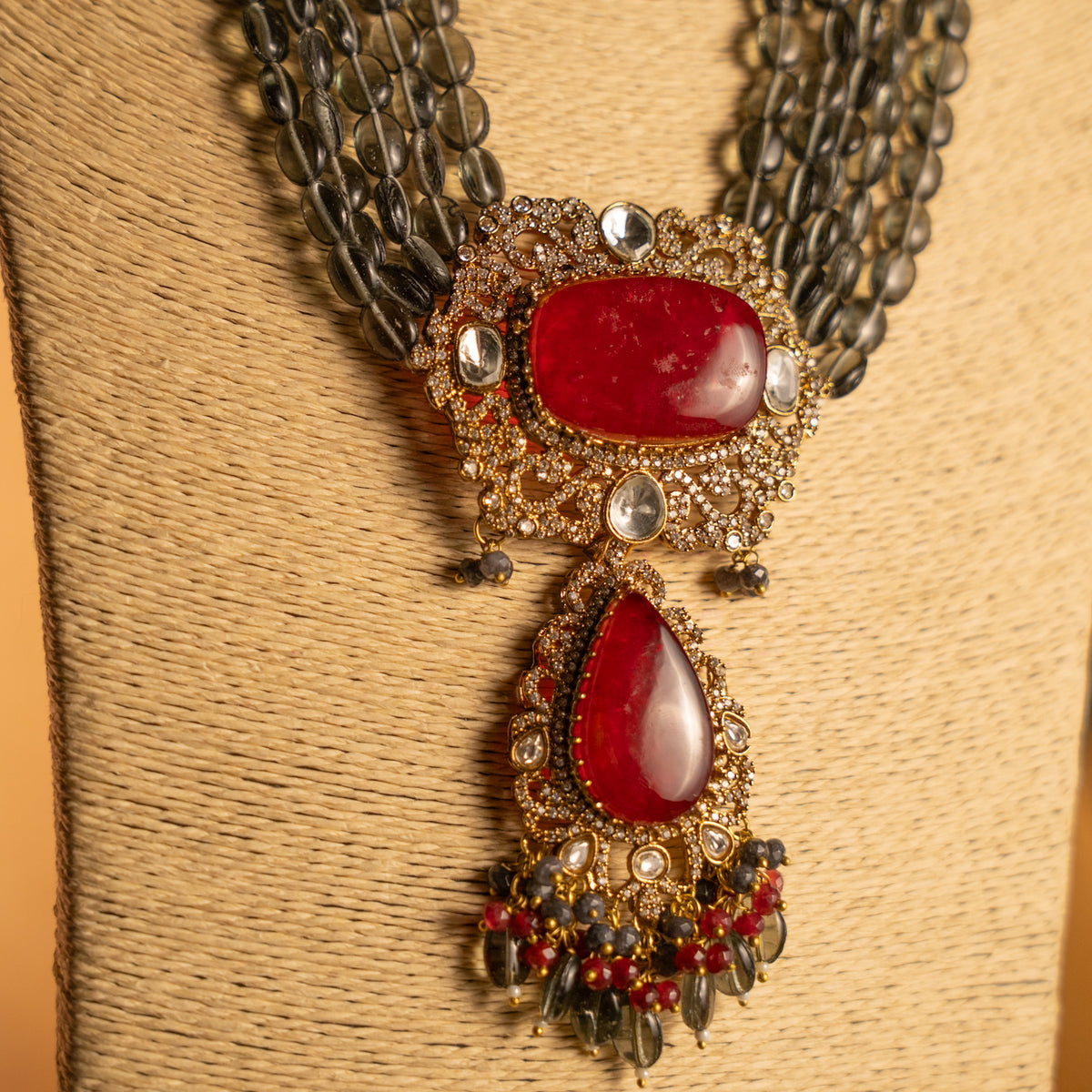 TINIYA BRIDAL PREMIUM DOUBLET STONE POLKI HANDMADE NECKLACE WITH EARRING NL297