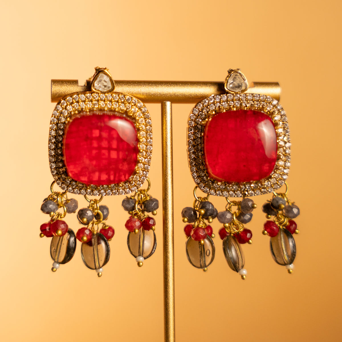 TINIYA BRIDAL PREMIUM DOUBLET STONE POLKI HANDMADE NECKLACE WITH EARRING NL297