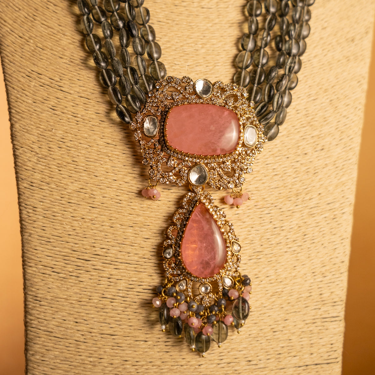 TINIYA BRIDAL PREMIUM DOUBLET STONE POLKI HANDMADE NECKLACE WITH EARRING NL297