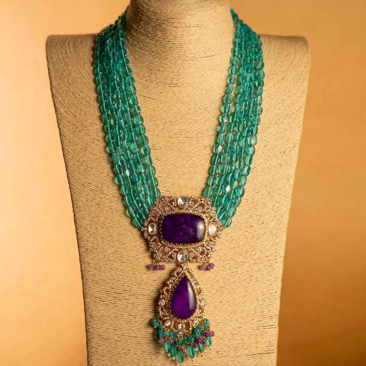 TINIYA BRIDAL PREMIUM DOUBLET STONE POLKI HANDMADE NECKLACE WITH EARRING NL297