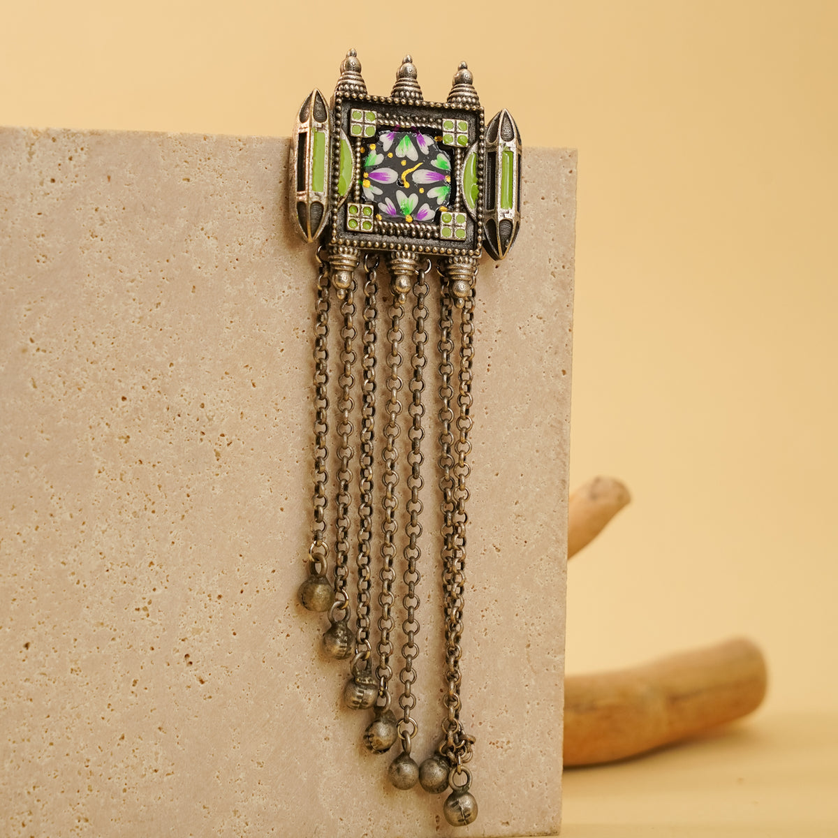 NAOMI FAUX SILVER  SEMI HANDMADE PAINTED RAW AND RUSTIC EARRINGS ER906