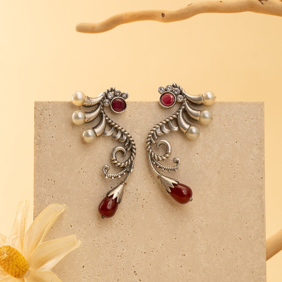 BINA FAUX SILVER  SEMI HANDMADE RAW AND RUSTIC EARRINGS/STUDS ER902