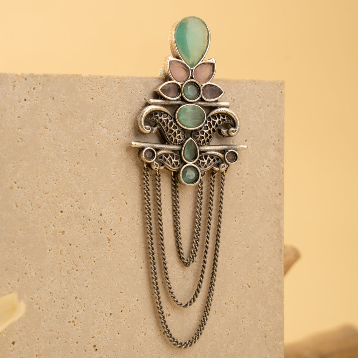 RILEY FAUX SILVER  SEMI HANDMADE RAW AND RUSTIC EARRINGS ER905