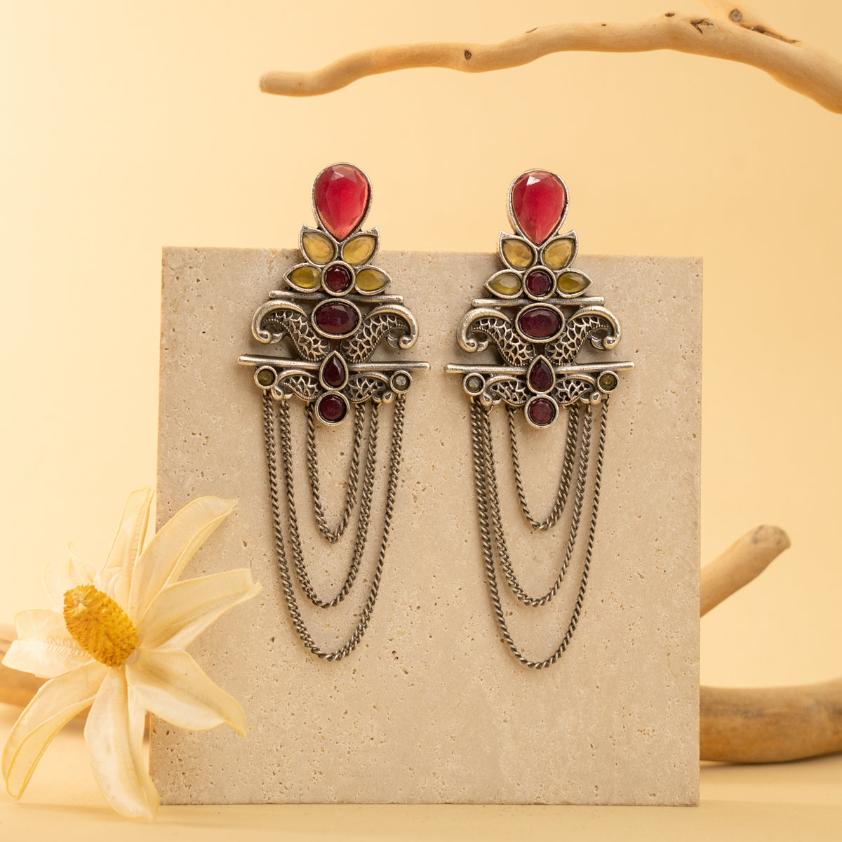 RILEY FAUX SILVER  SEMI HANDMADE RAW AND RUSTIC EARRINGS ER905