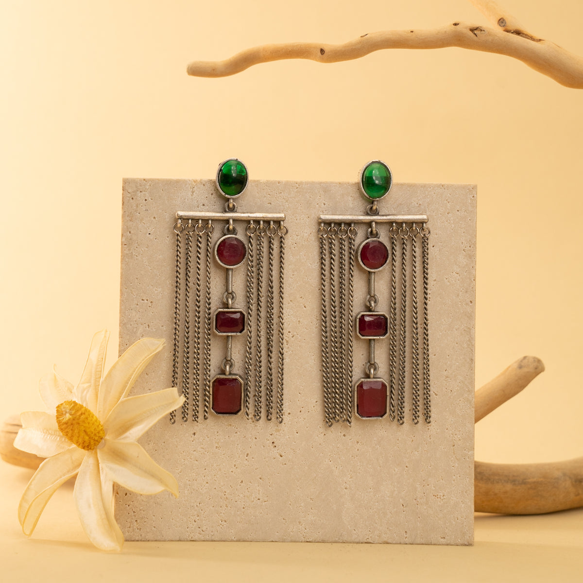 WILLOW FAUX SILVER  SEMI HANDMADE RAW AND RUSTIC EARRINGS ER904