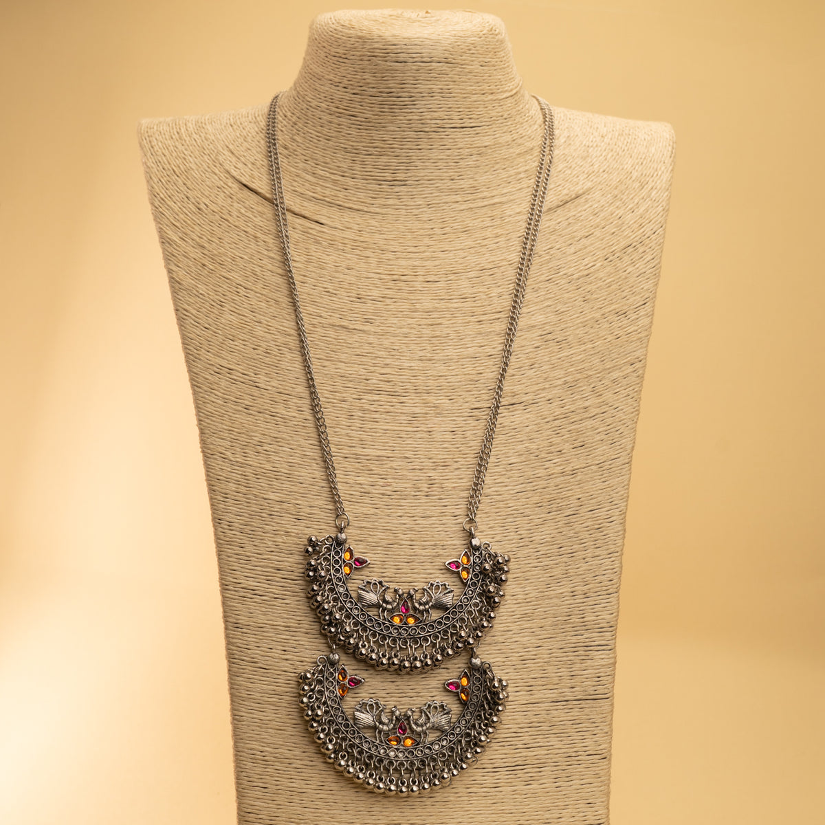 MORGAN BLACK POLISH MALA/NECKPIECE WITH CHANBALI EARRINGS ML167