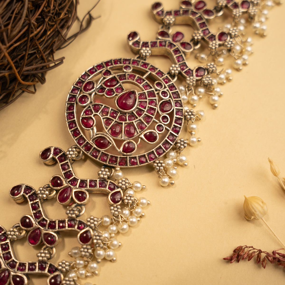 AARNA BIJOUX PREMIUM AND EXCLUSIVE SEMI HANDMADE RUSTIC FINISH CHOKER WITH EARRINGS CH136