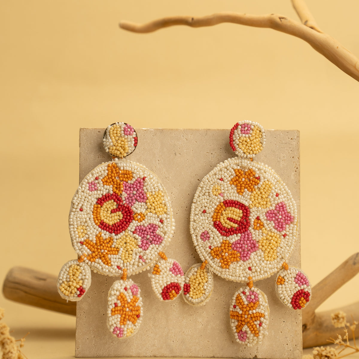 BEADED BUBBLES FABRIC AND BEADS HANDMADE EARRING ER479