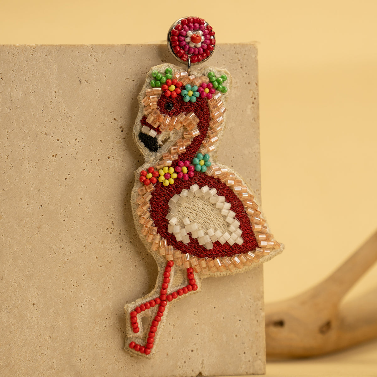 FLAMINGO DANSE FABRIC AND BEADS HANDMADE EARRING ER474