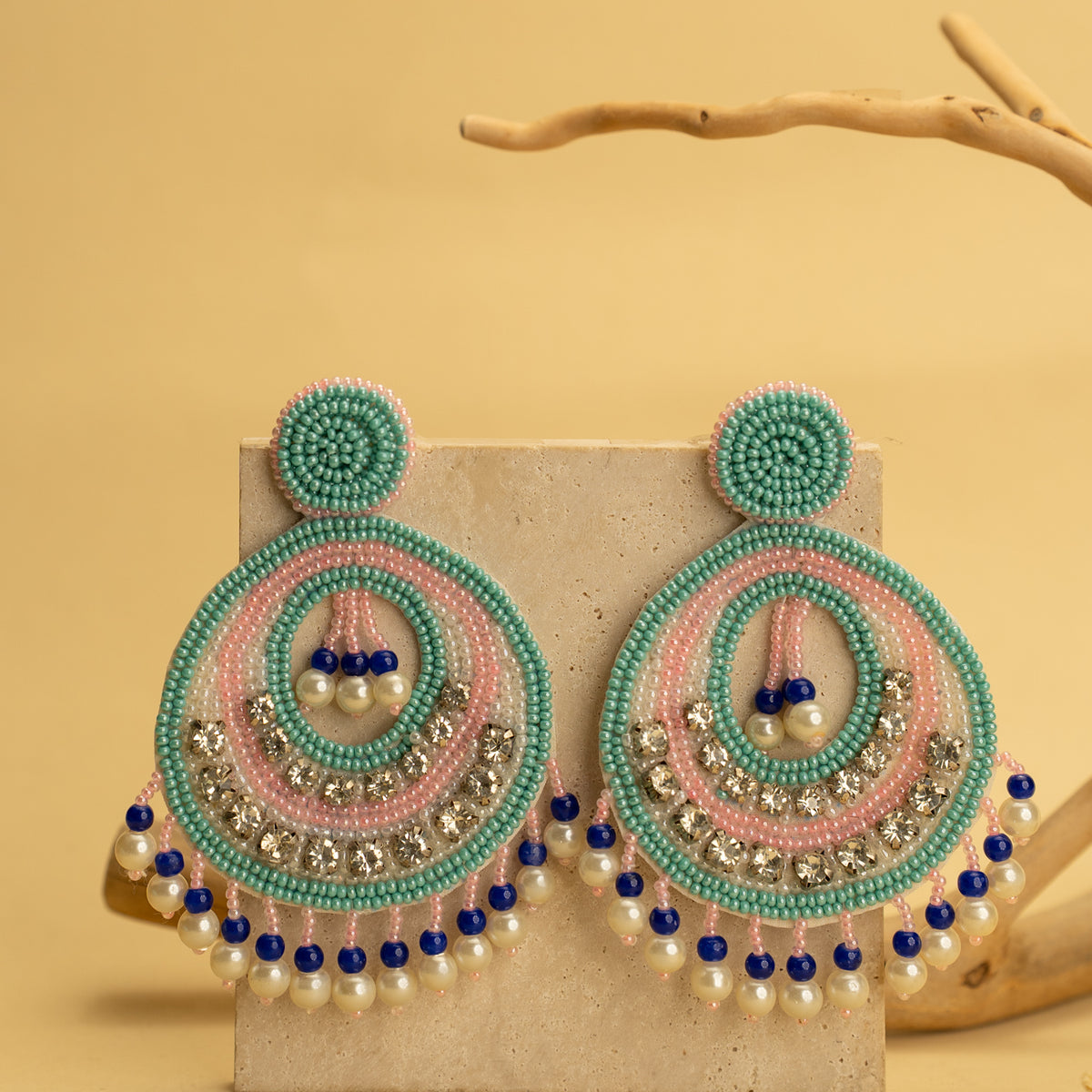 BASS FANTASY FABRIC AND BEADS HANDMADE EARRING ER491