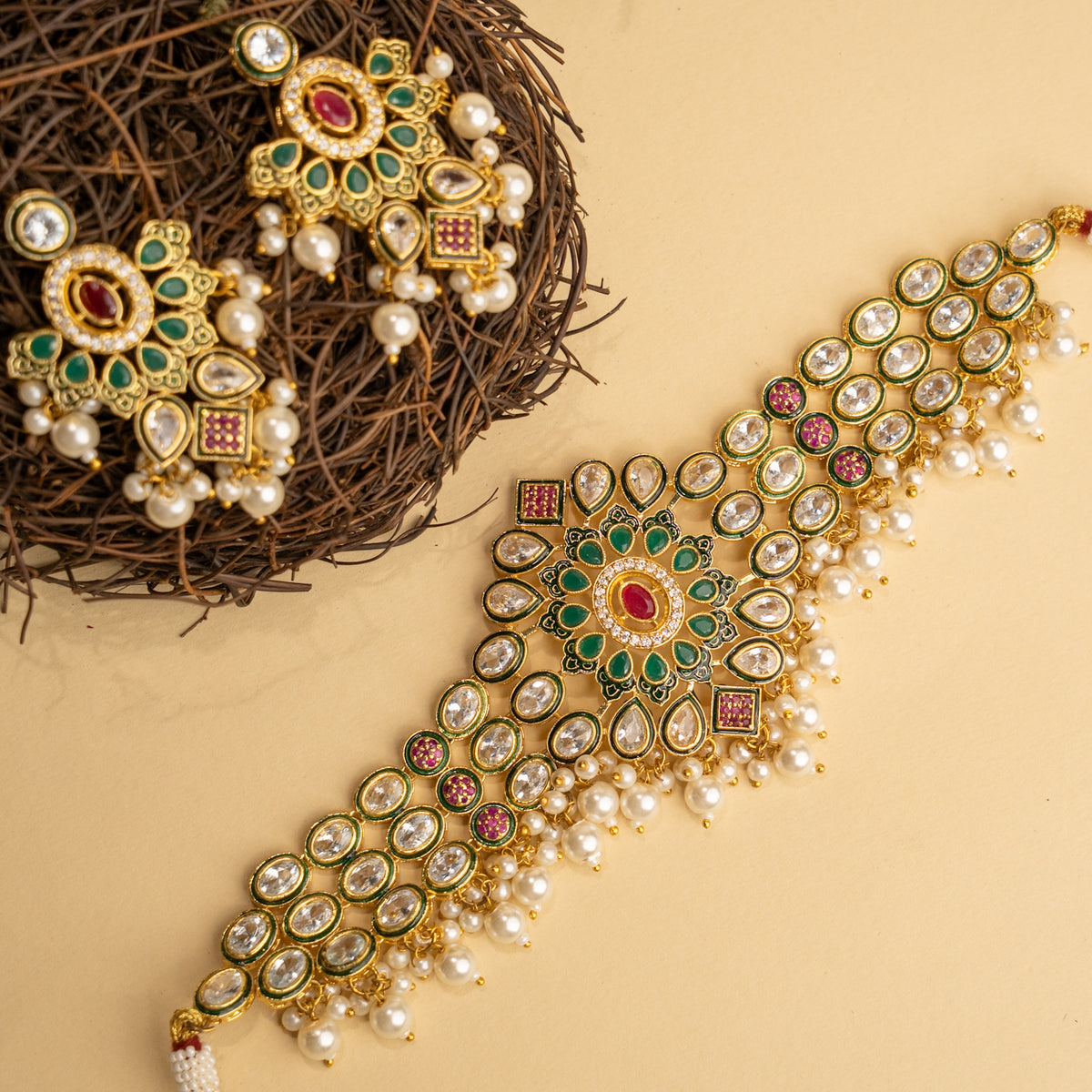 NIRANDHANA BIJOUX PREMIUM AND EXCLUSIVE SEMI HANDMADE CHOKER WITH EARRINGS CH365