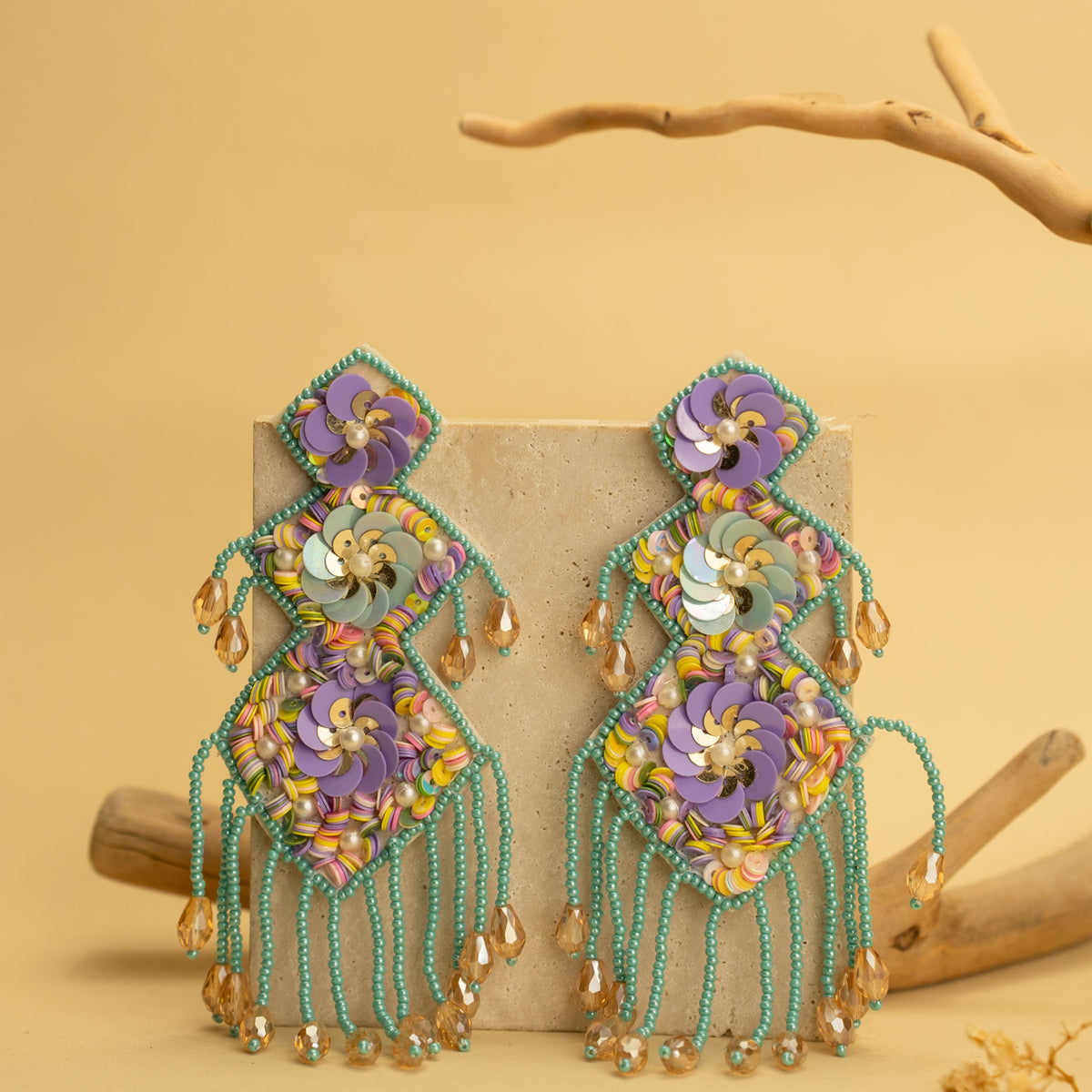 NILA FANTASY FABRIC AND BEADS HANDMADE EARRING ER490