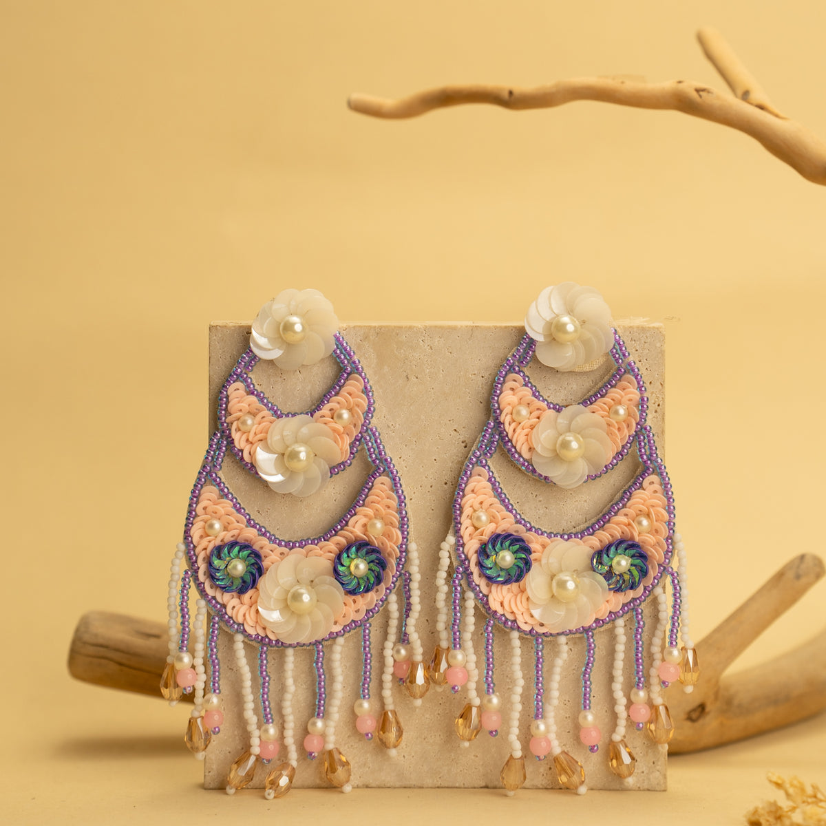 BATA FANTASY FABRIC AND BEADS HANDMADE EARRING ER487