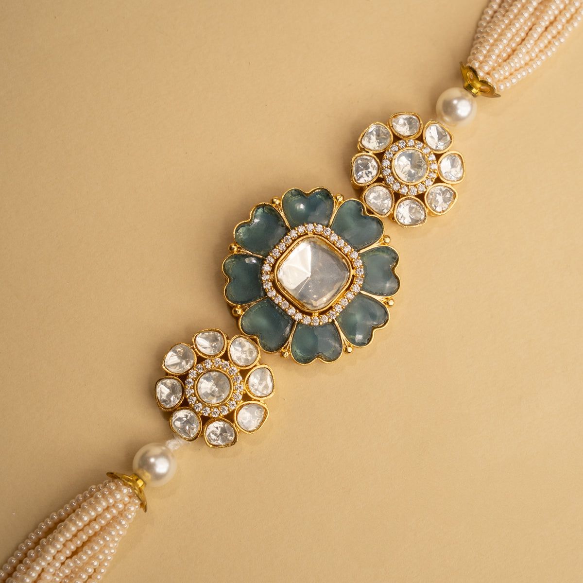 BINAL BIJOUX PREMIUM AND EXCLUSIVE POLKI HANDMADE CHOKER WITH EARRINGS CH205