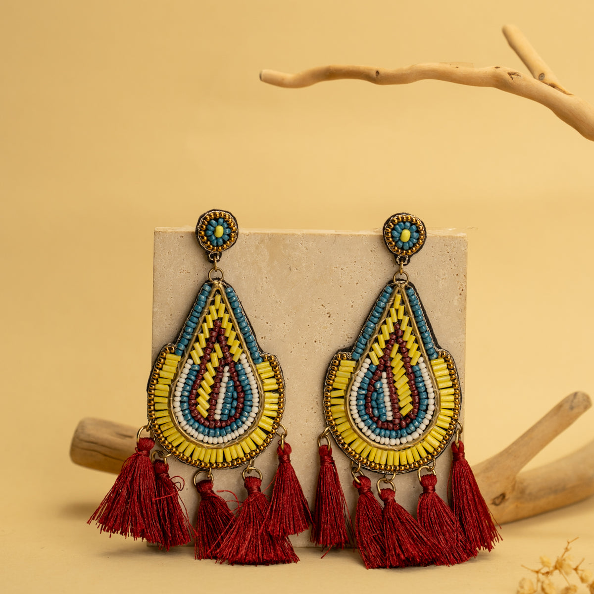 ROSY FABRIC AND BEADS HANDMADE EARRING ER485