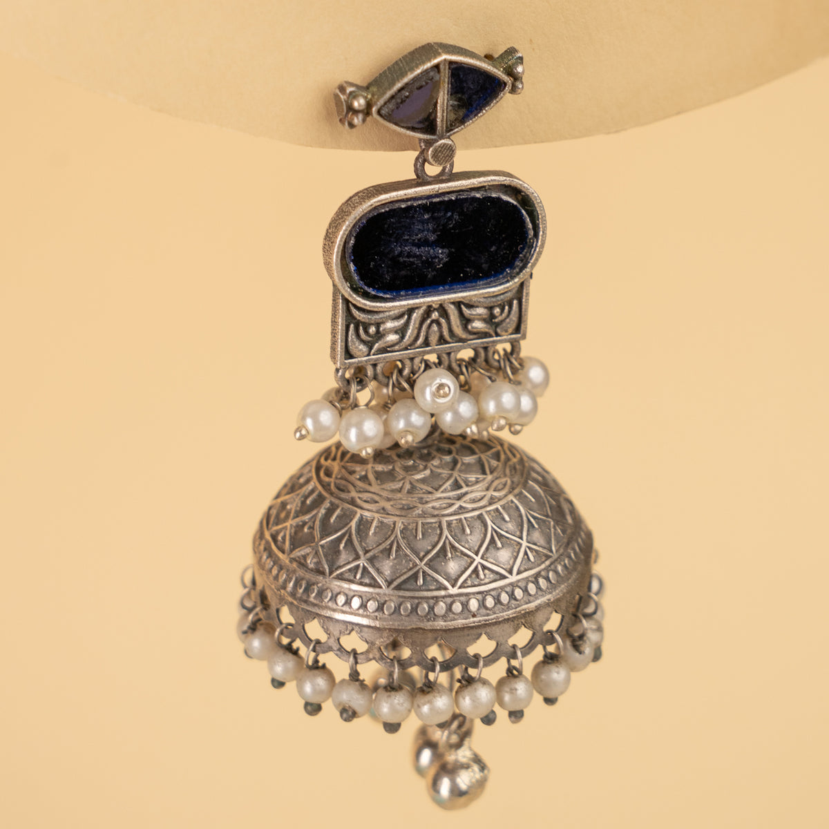 AZALIA SILVER LOOK ALIKE SEMI HANDMADE MIRROR JHUMKAS EARRINGS ER926