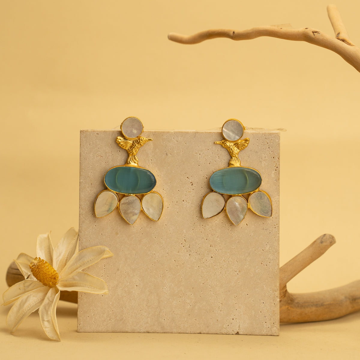 ARIA RUSTIC AND RAW ANTIQUE FINISH HANDMADE NATURAL STONE EARRINGS ER466