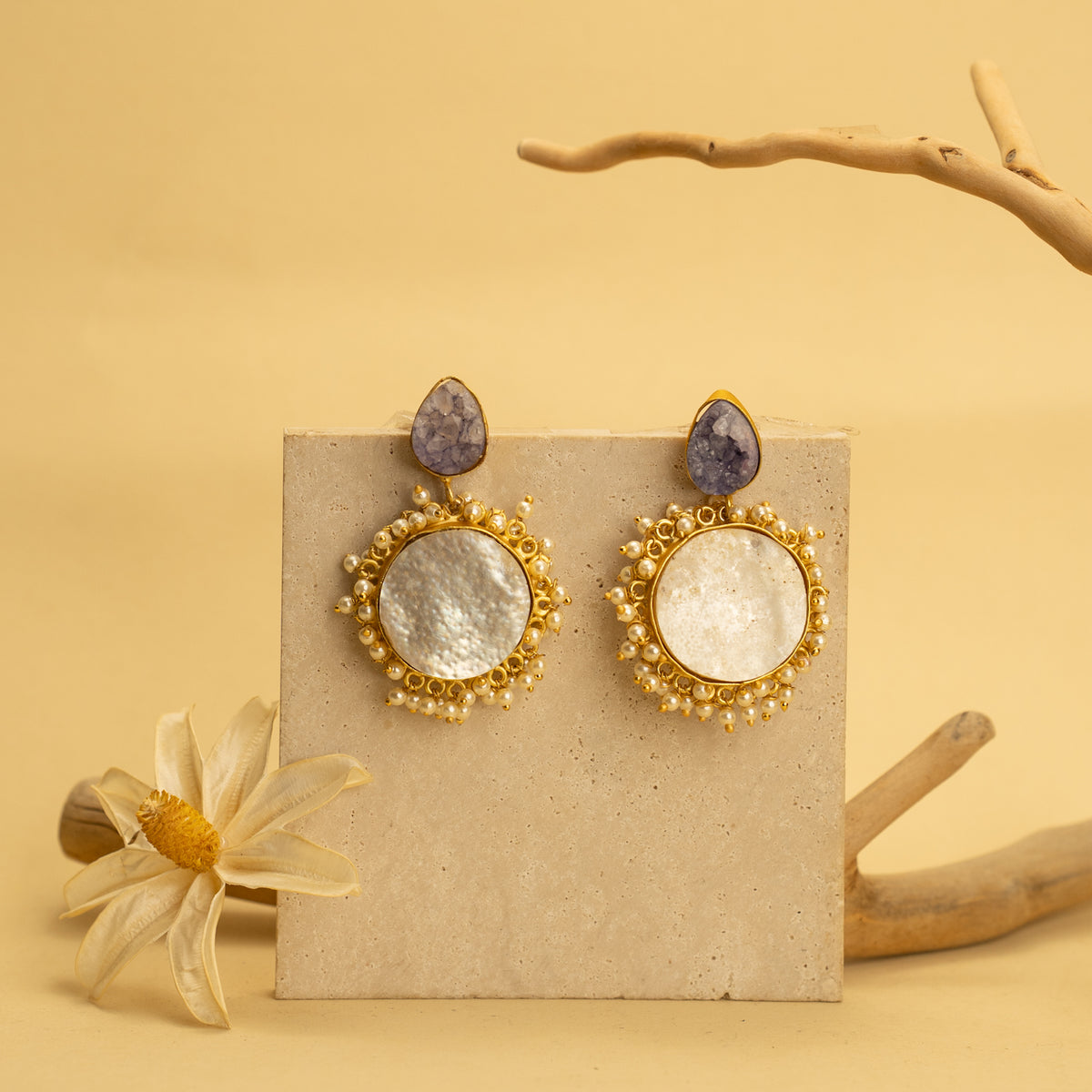 SAMAIRA RUSTIC AND RAW ANTIQUE FINISH HANDMADE NATURAL STONE EARRINGS  ER463