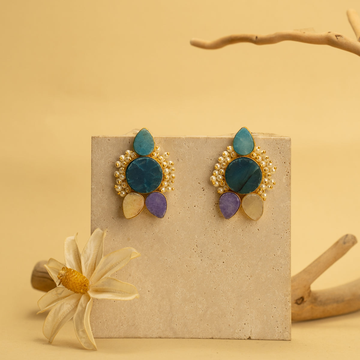 NICOLE RUSTIC AND RAW ANTIQUE FINISH HANDMADE NATURAL STONE EARRINGS ER465