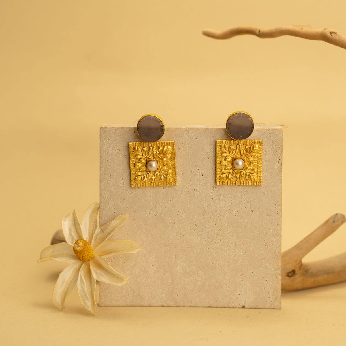 LIAH RUSTIC AND RAW ANTIQUE FINISH HANDMADE NATURAL STONE EARRINGS ER467