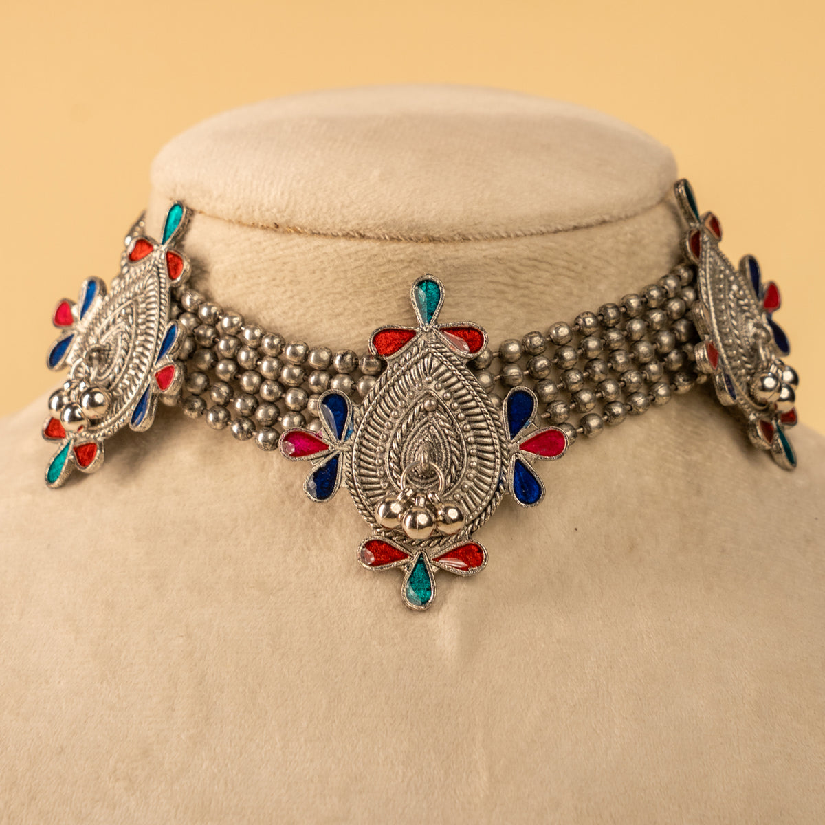 DANIA BLACK POLISH AFGHANI MEENAKARI CHOKER WITH EARRINGS CH445