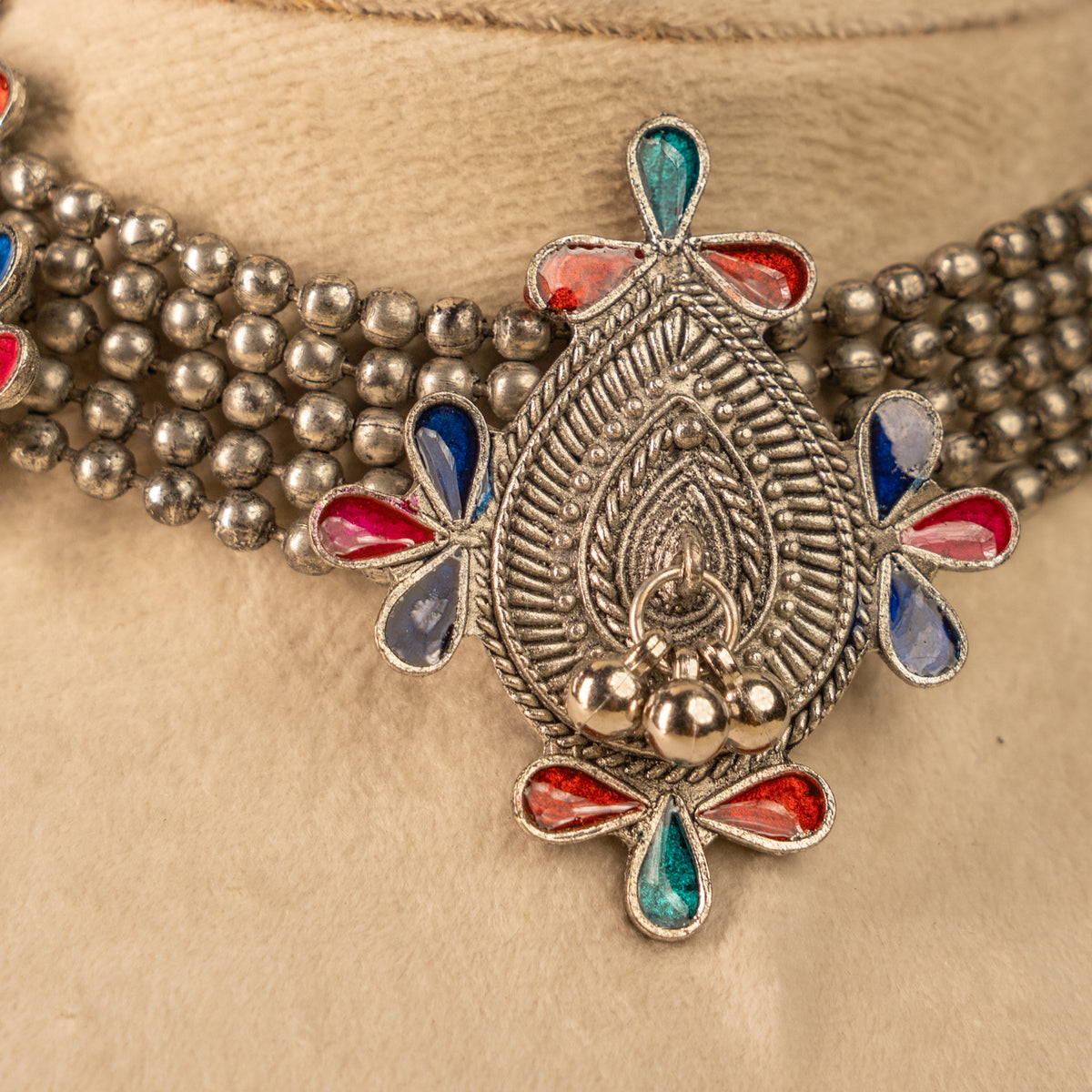 DANIA BLACK POLISH AFGHANI MEENAKARI CHOKER WITH EARRINGS CH445