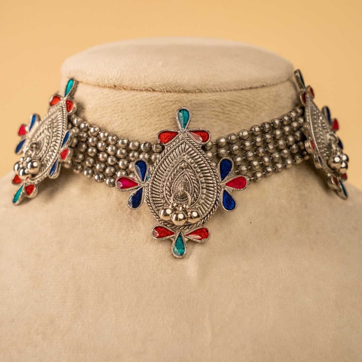 DANIA BLACK POLISH AFGHANI MEENAKARI CHOKER WITH EARRINGS CH445