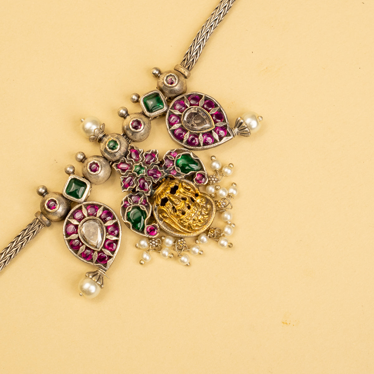 PAISLEY PREMIUM KEMP STONE HANDMADE  RAW FIRE FINISH  CHOKER WITH EARRINGS CH130