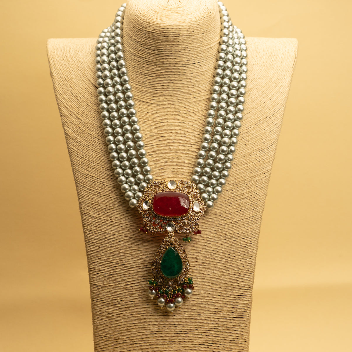 VINOBA BRIDAL PREMIUM DOUBLET STONE PEARL AND POLKI HANDMADE NECKLACE WITH EARRING NL306