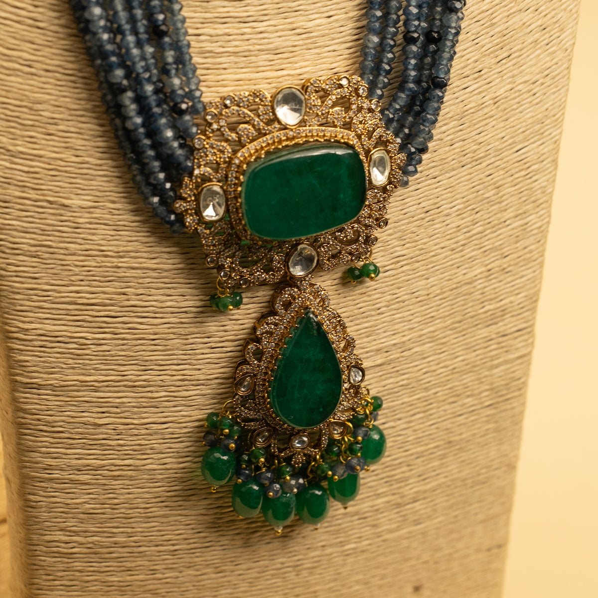 RINKY BRIDAL PREMIUM DOUBLET AND ONYX AND POLKI HANDMADE NECKLACE WITH EARRING NL305