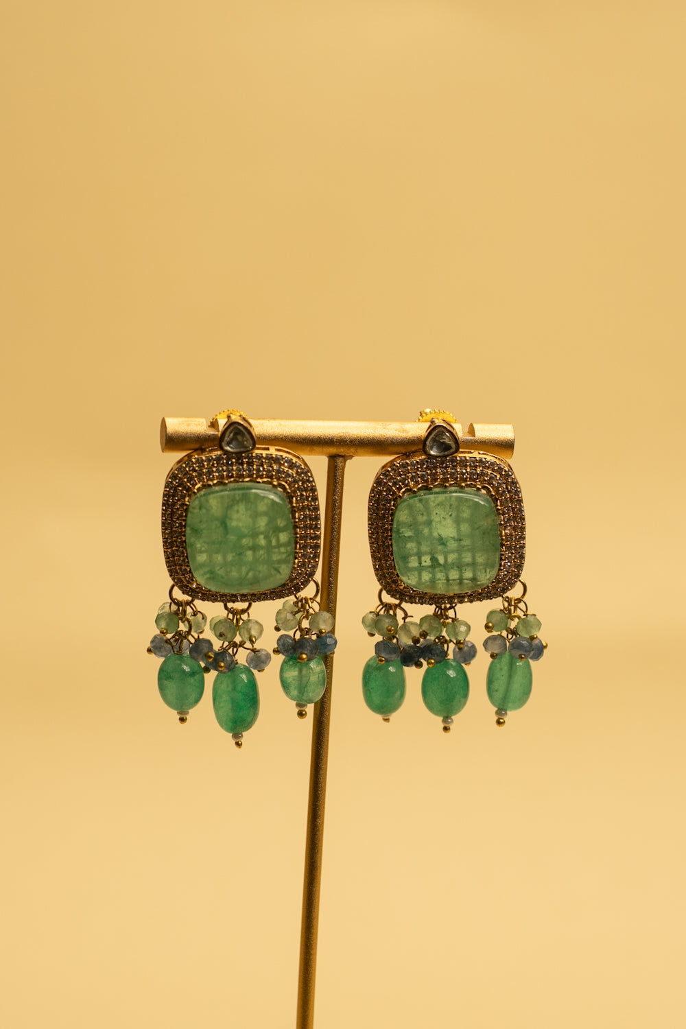 RINKY BRIDAL PREMIUM DOUBLET AND ONYX AND POLKI HANDMADE NECKLACE WITH EARRING NL305