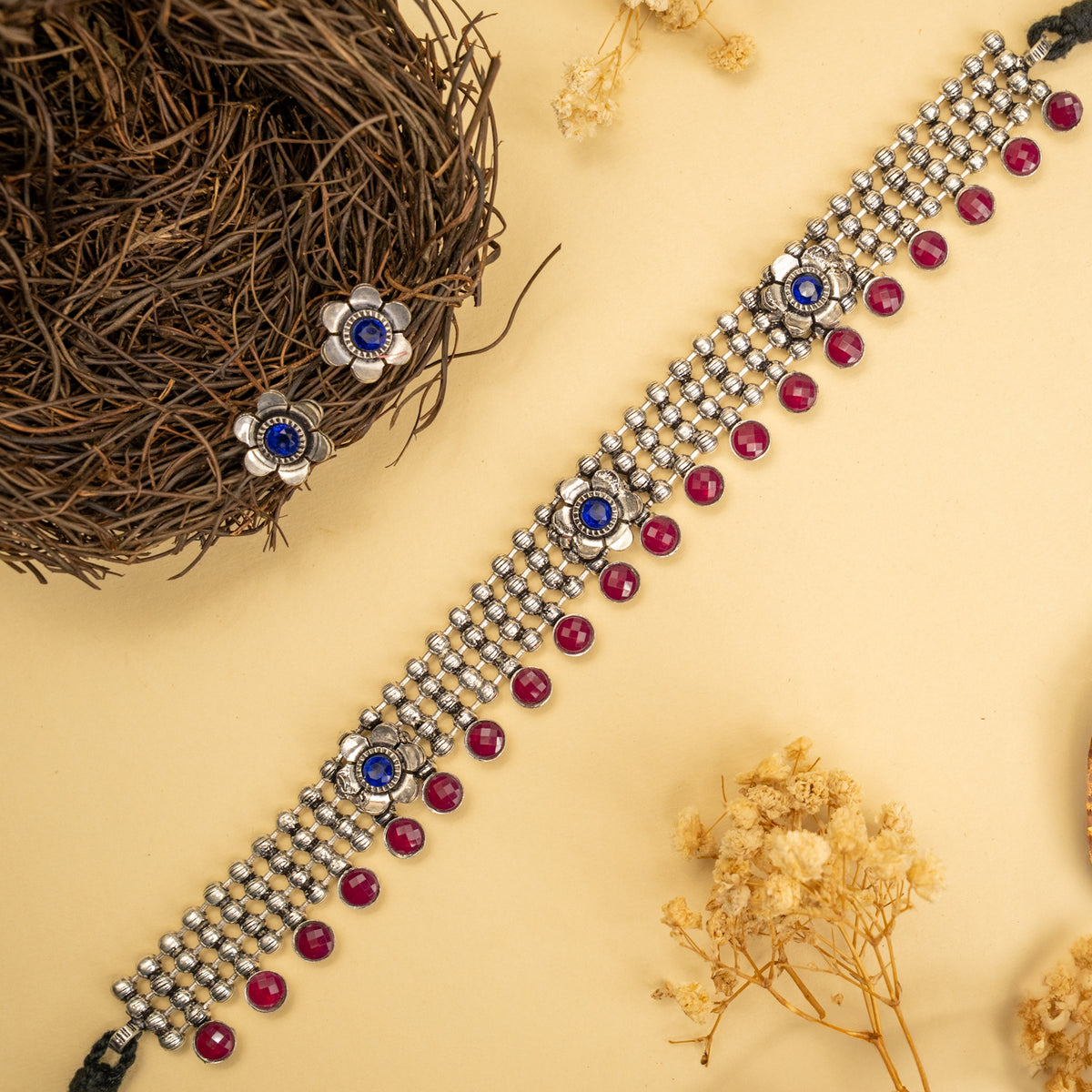 INAYA RUSTIC FINISH CHOKER/NECKPIECE WITH EARRINGS CH446