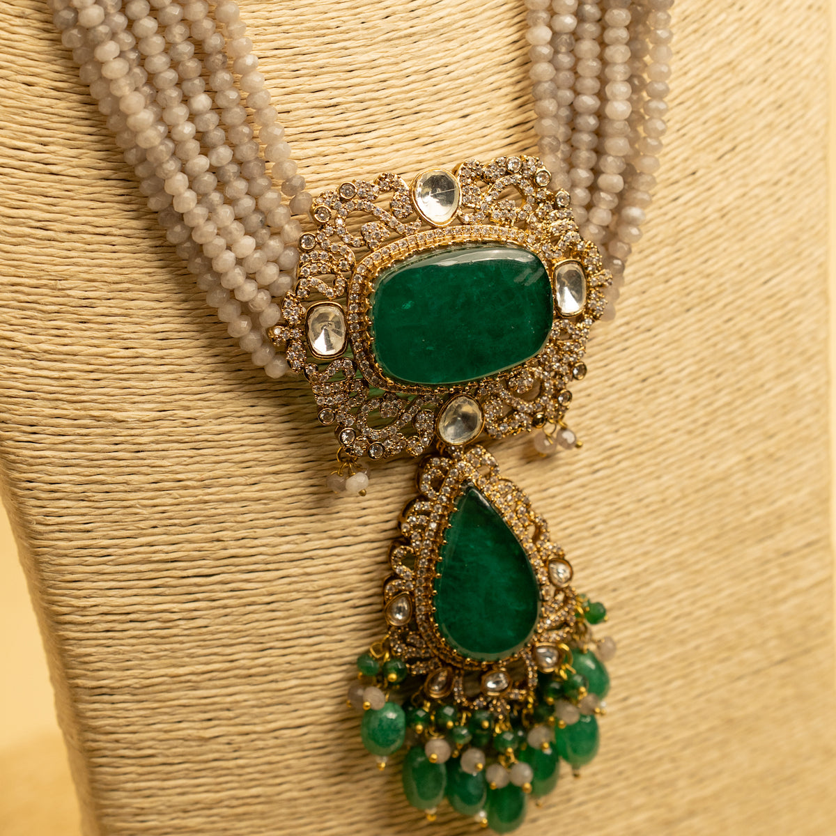 RINKY BRIDAL PREMIUM DOUBLET AND ONYX AND POLKI HANDMADE NECKLACE WITH EARRING NL305