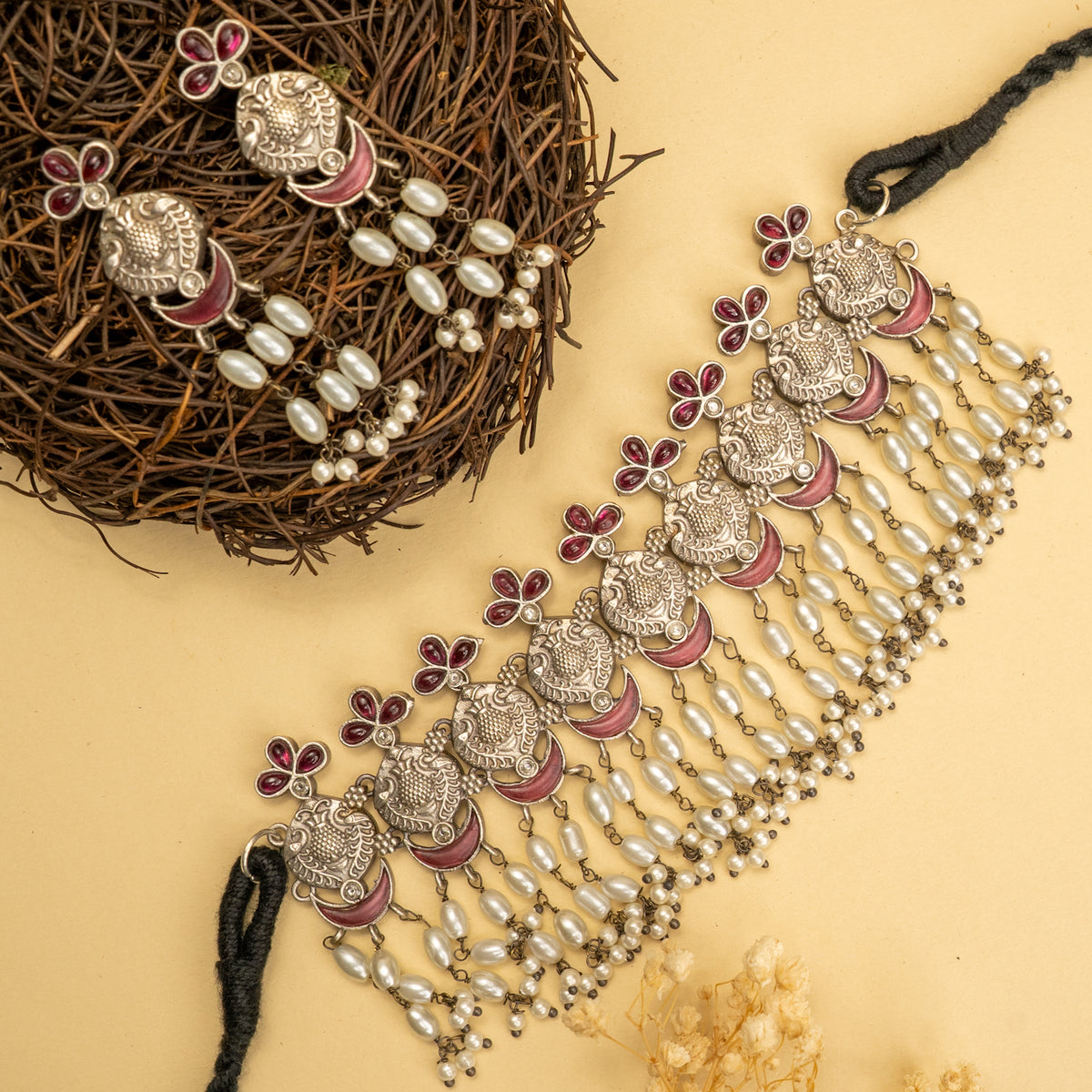 VIOLET SEMI HANDMADE BIJOUX PREMIUM  RUSTIC FINISH CHOKER WITH EARRING CH517