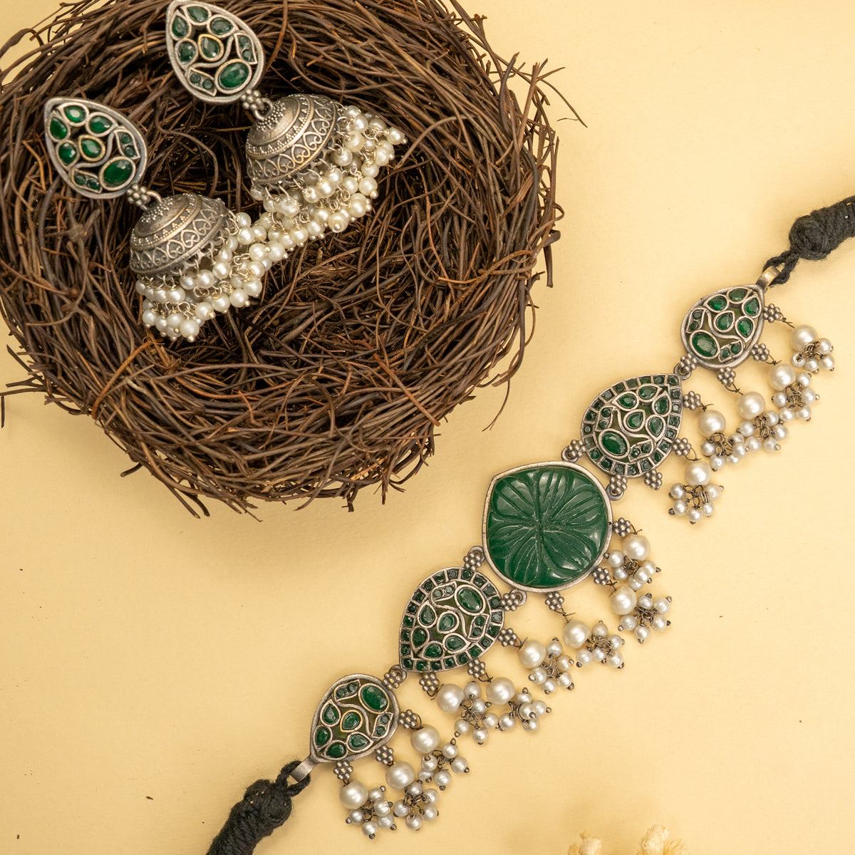 MIRA HANDMADE BIJOUX PREMIUM AND BIJOUX EXCLUSIVE RUSTIC FINISH CHOKER WITH EARRINGS CH527