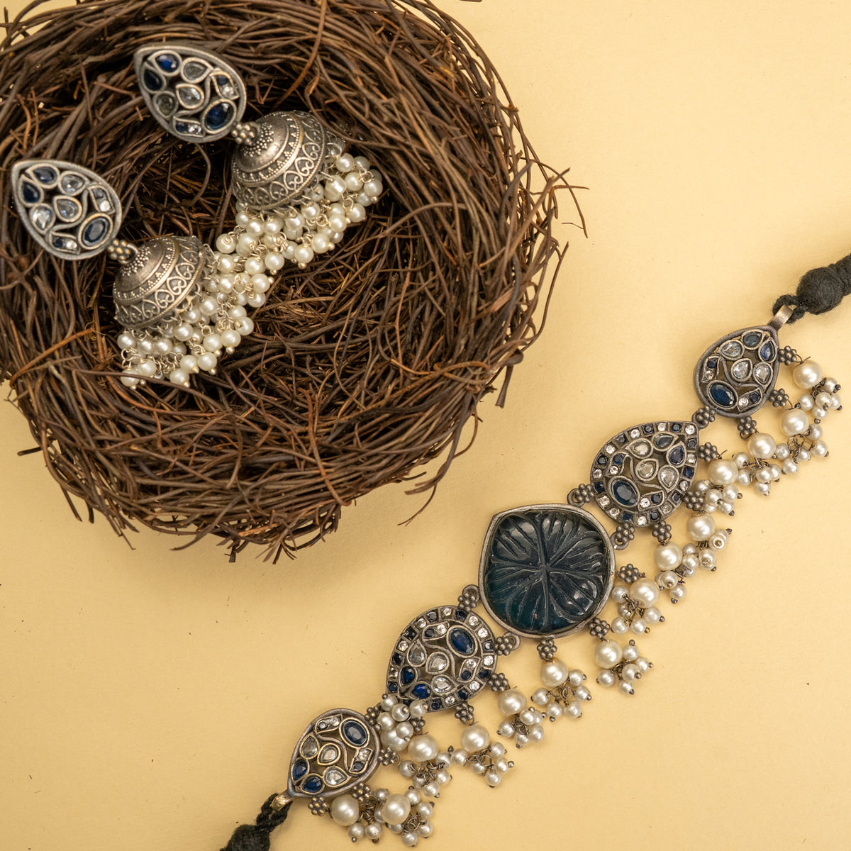 MIRA HANDMADE BIJOUX PREMIUM AND BIJOUX EXCLUSIVE RUSTIC FINISH CHOKER WITH EARRINGS CH527