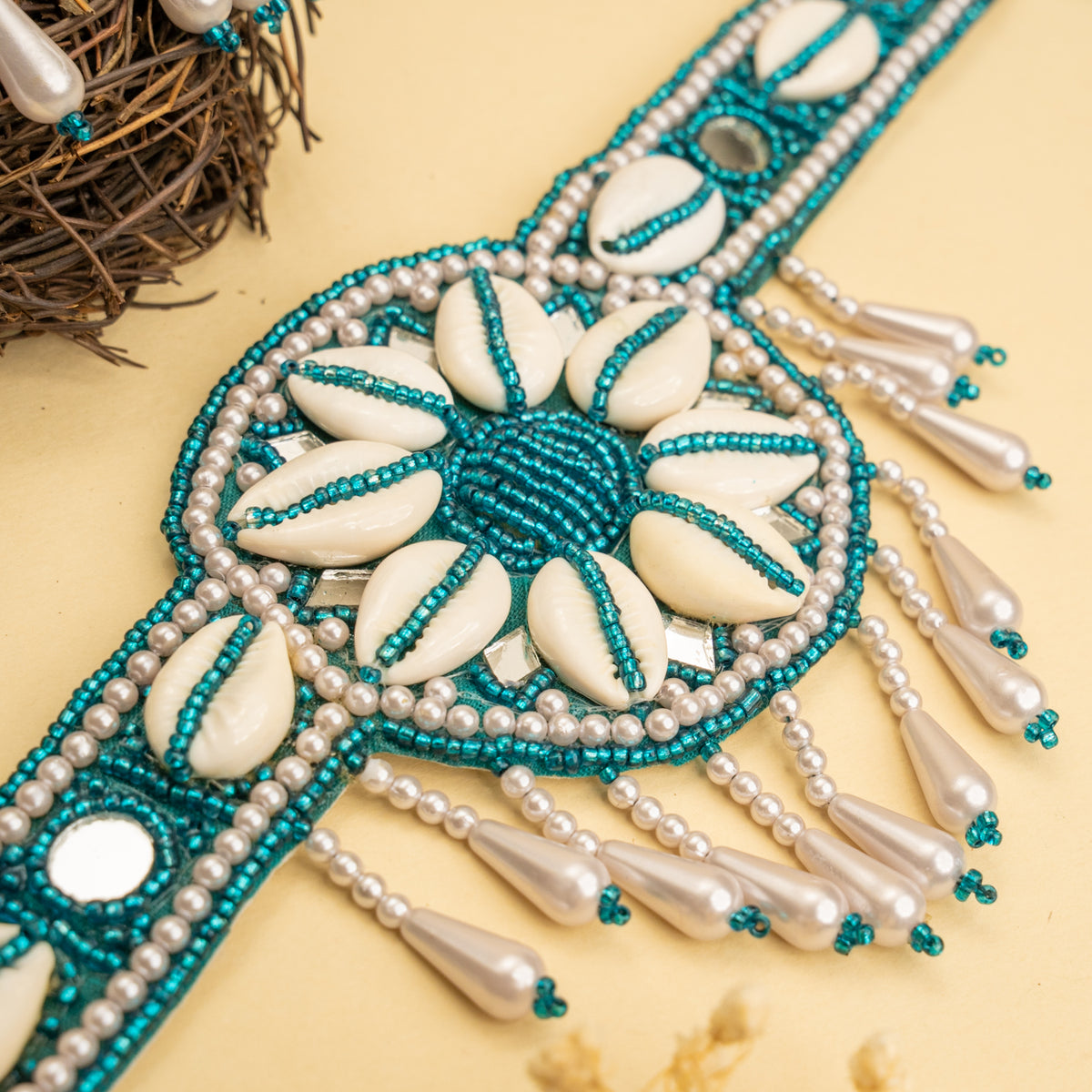 MILLA FABRIC AND BEADS PERFECT FOR HALDI SHELL AFGHANI CHOKER WITH EARRINGS CH467