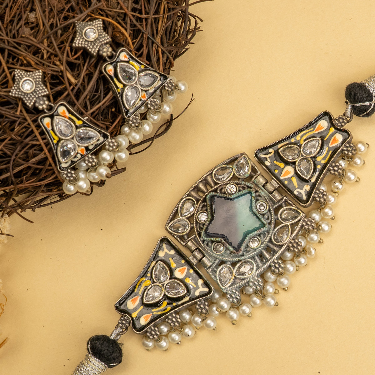 ARELY BIJOUX RAW AND RUSTIC ANTIQUE FINISH SEMI HANDMADE CHOKER WITH EARRINGS CH466