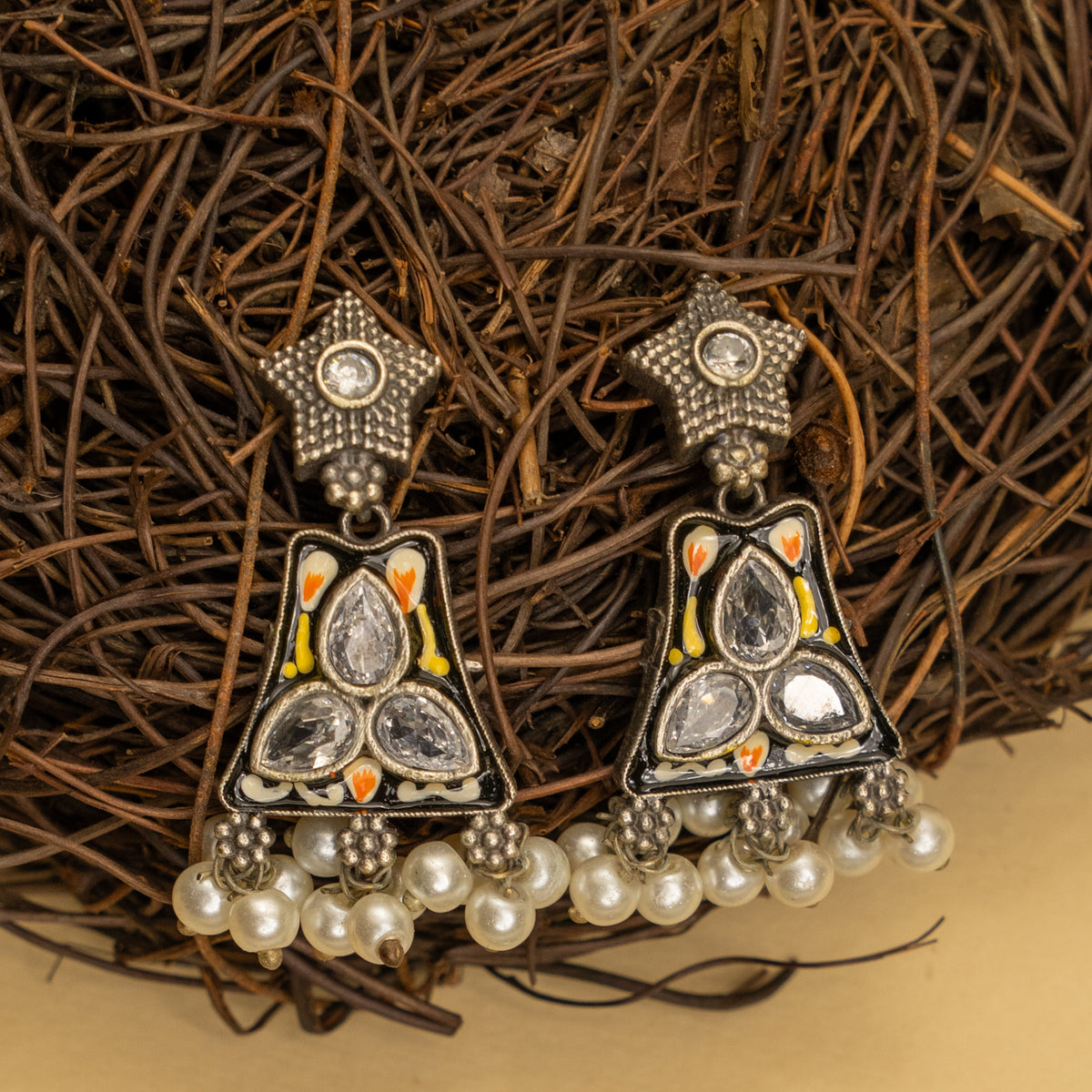 ARELY BIJOUX RAW AND RUSTIC ANTIQUE FINISH SEMI HANDMADE CHOKER WITH EARRINGS CH466